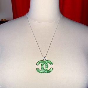 Fabulously Fitted| Emerald Rhinestone Chain Statement Necklace